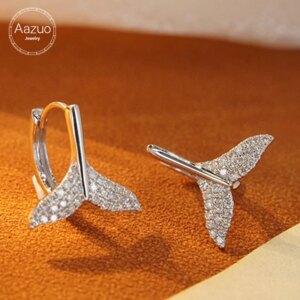 Aazuo 18K Solid White Gold Real Diamonds 0.20ct Fairy Fishtail Small Hook Earring Gifted For Women Advanced Wedding Party Au750