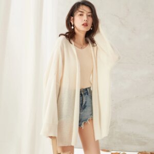 Spring and Autumn New Loose Lazy Style Cashmere Cardigan Women’s 100% Pure Cashmere Medium Length Thin Knitted Sweater Coat Top