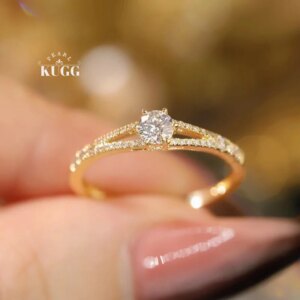 KUGG 100% 18K Yellow Gold Rings Fashion INS Style Real Natural Diamond Engagement Ring for Women High Wedding Jewelry