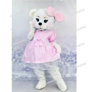 Pink Dress Teddy Bear Mascot Costume Anime Cosplay White Bear Halloween Carnival Party Events Anime Adult Christmas Gift