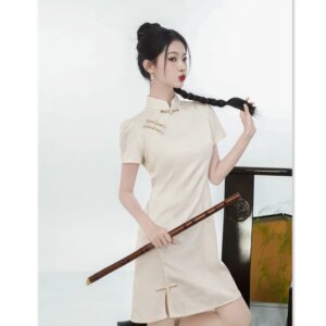 Suzhou and Hangzhou Improved Girl Cheongsam Qi Pao Wholesale Summer New Chinese Imitation Acetic Acid Jacquard