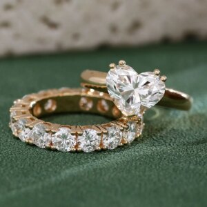 Provence jewelry 18K solid gold wedding bridal ring set 2CT heart cut lab diamond engagement ring stacking luxury eternity band