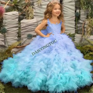CustomizedFlower Girl Dress Gorgeous Sleeveless Tulle Lace Layered Princess Ball First Communion Dresses Kids Surprise Birthday