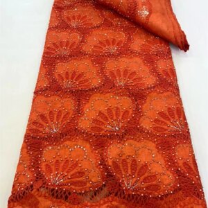High Quality African Chiffon Orange Beaded Lace Fabric 2025 Sewing sequins Embroidery Nigerian Lace Fabric Women Wedding A1036-1