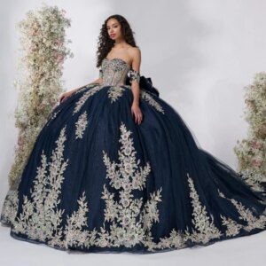 Navy Blue Quinceanera Dresses Off Shoulder Ball Gown Sweet 16 Dress Applique Lace Beads Tull Birthday Party Vestidos 15 Anos