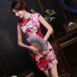 Spring and Summer Retro Printed Heavy High Quality Real Silk Cheongsam Qipao Women’s Dress Double Layer