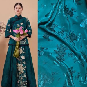 Traditional Artificial Peony Rayon Jacquard Fabric Ethnic Style Chinese Han Clothing Tea Service