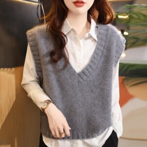 Wool Vest Sleeveless Vest Autumn and Winter New Women’s Large Bandage Dress Vest Outer Wear Vest Thread Loose
