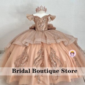 Rose Gold Flower Girls Dresses Applique Crystals Beads Pageant Dresses Luxury Child Birthday Party Gown Ball Gown Customized