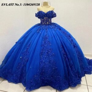 EVLAST Customized 2025 Royal Blue Quinceanera Dress Ball Gown Lace Applique Beading Corset Sweet 16 Vestidos De 15 Anos E3Q607
