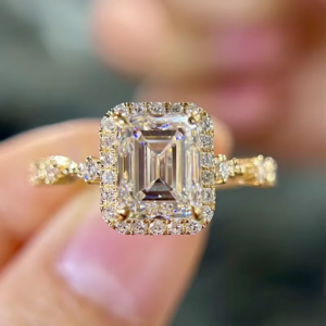 Emerald Cut Diamond Ring Jewelry Lab Grown Diamond Engagement Ring in 18k White Gold Custom 9k14k gold