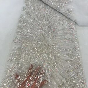White Lace Fabric 2024 High Quality Lace 5 Yards Cheap Luxury Beaded Lace High Quality Fabric for African Wedding Fabrics Q111-1