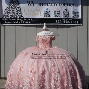 Customized Ball Gown Quinceanera Dress 3D Flowers Lace Applique Corset Sweet 16 Gown Princess Off Shoulder Vestido De 15 XV Años