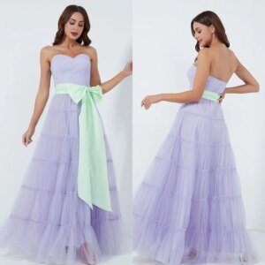 Customized Exquisite Tulle Bow Ribbon Pleat Ruched A-line Sweetheart Long Dresses Prom Dresses Classic Elegant Fashion