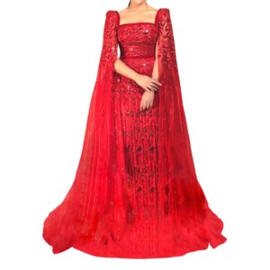 Crystal Diamond Hand Beaded 2023 U Neck Slim Fit Long Floating Sleeves Internal Split Prom Dress