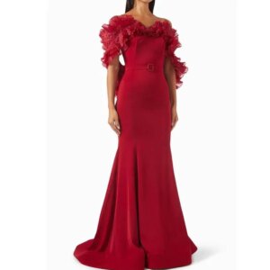L213 New Arrival Off The Shoulder Red Ruffle Organza Mermaid  فساتين السهرة vestidos de fiesta  فساتين سهره evening dresses