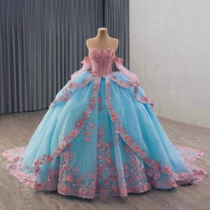Vestidos De 15 Años Luxury 2025 Sleeveless Sweetheart Bow Appliques Lace Up Back Blue Pink Long Dress For Special Occasions