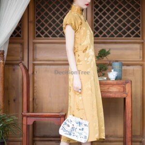 2025 retro jacquard luxury qipao chinese style manual disc buckle one piece cheongsam graceful classical lady party qipao h006
