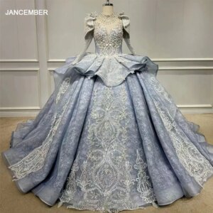 Mexican Blue 2024 Quinceanera Dress Lace Up Sweet 15 16 Ball Gown Beaded Long Sleeves Tiptop Corset Vestidos De 15 Años WN069