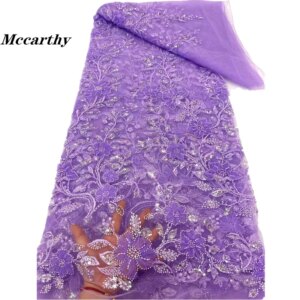 Purple Luxury African Sequins Lace Fabric 2024 High Quality French Nigerian Groom Beaded Lace Fabric For Sewing Dress XC68AB-185