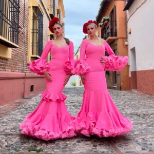 New Arrival Spanish Prom Dresses Hot Pink Stretch Mermaid Formal Occasion Dress Spanish Women Ruffle Evening Party Dresses 2025