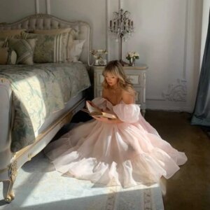 Pretty Pink Women Prom Dresses Short Sleeves Square Collar A-Line Side Split Knee Length High Quality Sweet Female Party Gowns