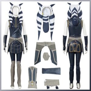 Cartoon Space Battle Costume Disguise Asoka Cosplay Fantasy Knee Guard Headwear Adult Women Roleplay Fantasia Outfits Halloween