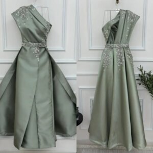Customized Chinese Style Jersey Pleat Sequined A-line One-shoulder Midi Dresses Bespoke Occasion Dresses Classic Exquisite Moder