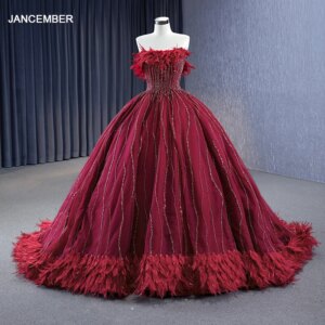 International Modern Wedding Guest Dress Sequins Ball Gown Strapless RSM222232 Lace up Pleat Feathers vestido de noche