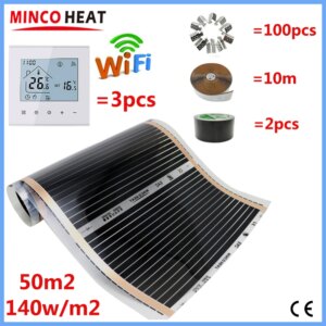 50m2/lot 140w/m2 Infrared Warm Floor Heating Mat AC220V Carbon Electric Film Kits with Accessories