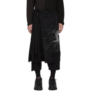 YOJI OOAK WOOL PANRTS BLACK Home Pattern Pulling Print Wool Horn Lucky Totem Cross Pants Collaboration