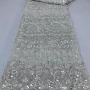 Luxurious Nigerian Handmade Sequins Lace Fabric 2024 High Quality Embroidery African French Lace Fabric For Wedding Dress 5Y