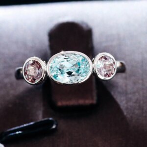 Provence 18K/14K/10K Solid Gold Oval Cut Lab Grown Aquamarine With Round Lab Alexandrite Three Stone Bezel Ring For Woman Party