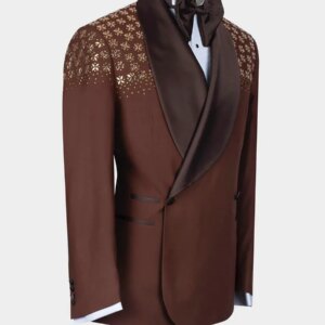 Elegant Two Pieces Evening Party Men Suits Gold Crystal Beading Blazer Groom Wear ( Jacket + Pants )