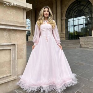 Customized Formal Dress Prom Women Dearin Scoop Neckline Ball Floor Length Skirts Draped Feather Beading Pearl Bespoke Occasion