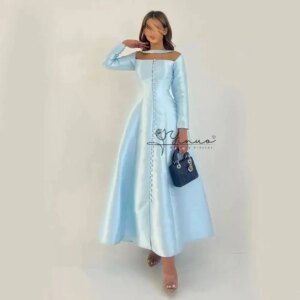 customized Prom Dress Long Sleeves Ankle Length Evening Dress With Summer Women Wedding Party Formal Gowns Arabia