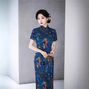 New cheongsam Chinese style elegant temperament long performance dress