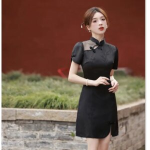 Fashion Improvement New Chinese Style Young Girl’s Short Cheongsam Qi Pao Summer Daily Skirt