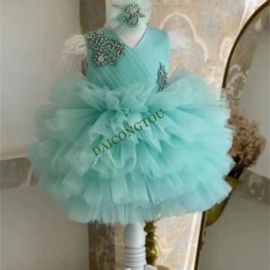 CustomizedMint Tulle Customise Baby Girl Dress Puffy Skirt Tutu Toddler Cake Smash First Birthday Kids Princess Party Gown Photo