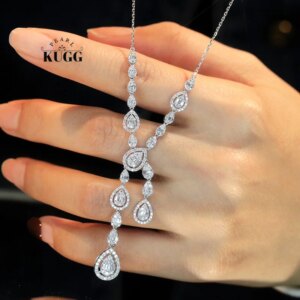 KUGG 100% 18K White Gold Necklace Women 1.75carat Real Natural Diamond Pendant Necklace Elegant Style High Wedding Jewelry