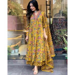 Printed Work Kurta Palazzo Dupatta Wedding Festival Wear Indian Handmade Dress