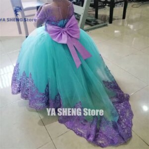 Tiered Flower Girl Dress Floral Lace Applique Children Wedding Party Gowns New Kids Clothes Princess First Communion Gowns