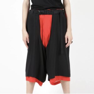 YOJI OOAK black and red silk front and back two in five quarter shorts men’s big shorts street trendy beach pants