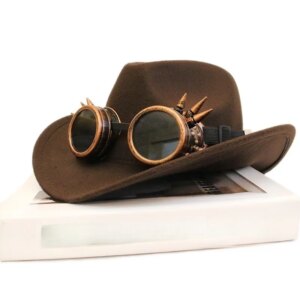 Windproof glasses friends casual autumn winter men’s and women’s woolen cowboy hat with large brim wide sunshade