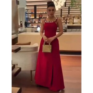 Elegant A-Line Women’s Beaded Crystal Party Evening Gown 2024 Floor Length Special Occasion Gowns