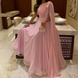 Customized Temperament One Shoulder Chiffon Evening Dresses Modern Long Sleeves A-Line Floor Length Bespoke Occasion G