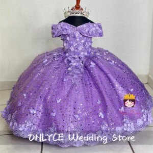 Sparkly Purple Sequins Flower Girl Dresses Butterfly Appliques Beads Diamonds Dress For Wedding Birthday Gown Customized