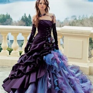 Purple Victorian Gothic Wedding Dress Strapless Sleeveless Ruched Draped A Line Bridal Gowns Customized Long Vintage Prom Gown