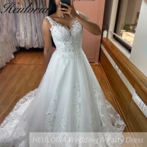 HEULORIA ball gown princess wedding dress V neck lace applique bride dress customize