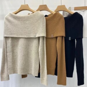 Cashmere Sweater with Shawl Collar and Chain, Knitted Pullover, Casual Bottoming Shirt, Autumn and Winter